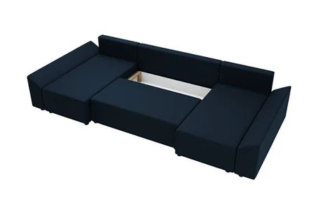 Canapé d'angle BestMobilier Mike - canapé panoramique en U - 7 places - convertible - avec coffre - en velours - Bleu marine