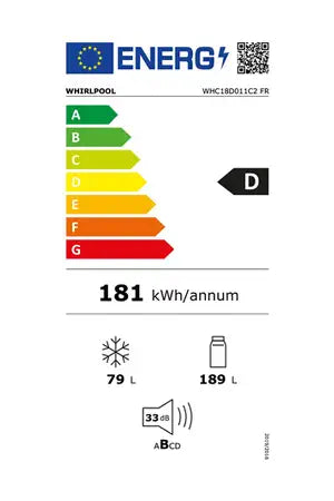 Réfrigérateur congélateur en bas Whirlpool WHC18D011C2FR - ENCASTRABLE 178 CM