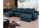 Canapé d'angle BestMobilier Valos - canapé panoramique en U - 7 places - convertible avec coffres - en velours côtelé - Bleu Ardoise