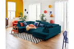 Canapé d'angle Lisa Design Merida - canapé panoramique en U - 7 places - convertible avec coffres et têtières réglables - en velours - Bleu canard