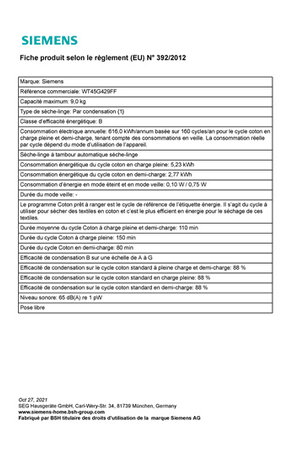 Sèche-linge SIEMENS WT45G429FF ISENSORIC