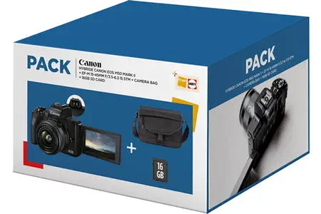 Appareil photo hybride CANON PACK EOS M50 MARK II NOIR + EF-M 15-45 MM F/3.5-6.3 IS STM + ETUI + CARTE SD 16 GO